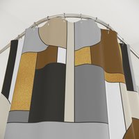 Mid-Century modern Mondrian style shower curtain showing button hole top