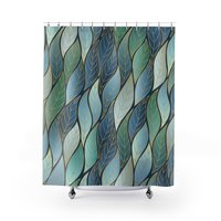 Bold Blue Green Ombré Leaves Shower Curtain