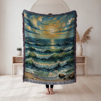 Tropical beach sunset woven blanket