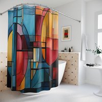 Jewel Colors Abstract Art Stained Glass Shower Curtain