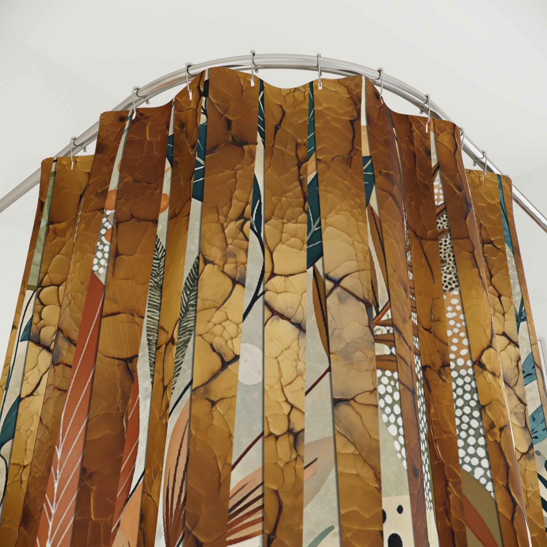 Modern Cottagecore Shower Curtain showing button hole top.