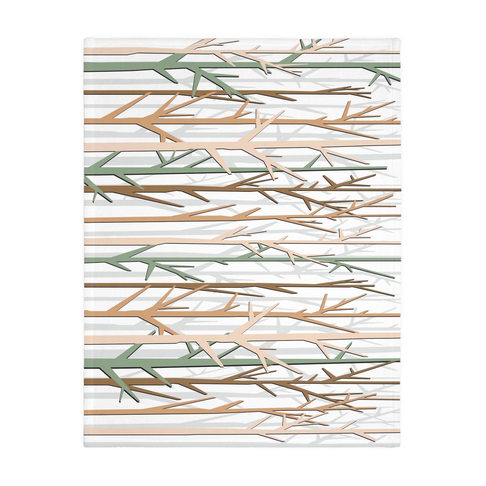 winter forest design blanket in an earthy color palette of tan, brown, sage green and white