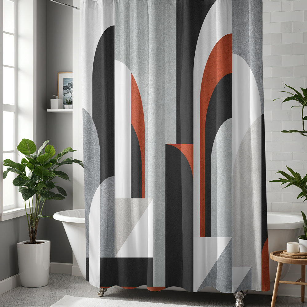 Brick Red Minimalist Art Deco Shower Curtain