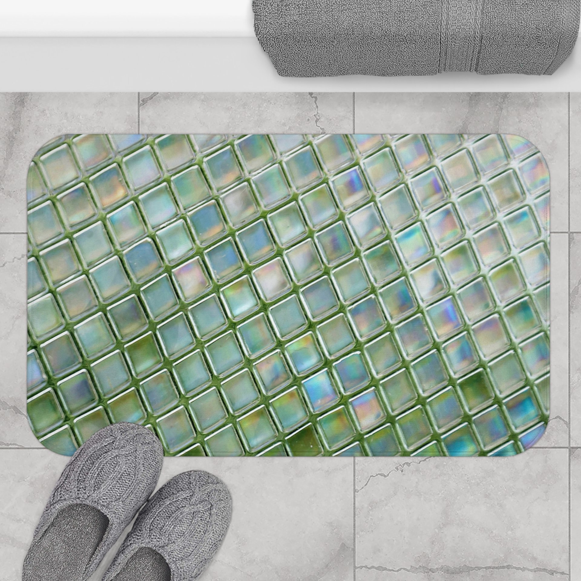 Green Ombré Glass Tile large bath mat
