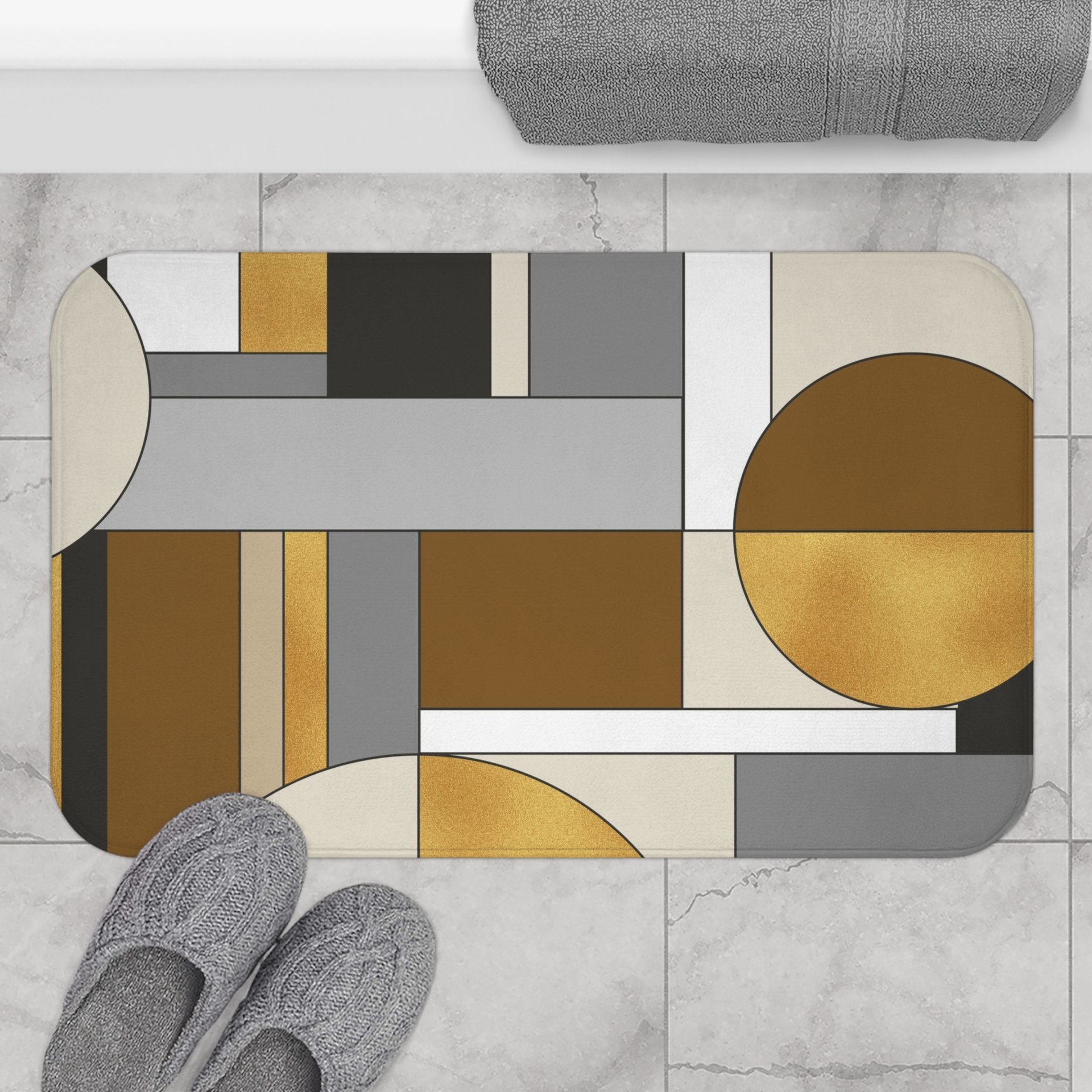 Mid-Century modern Mondrian style large bath mat