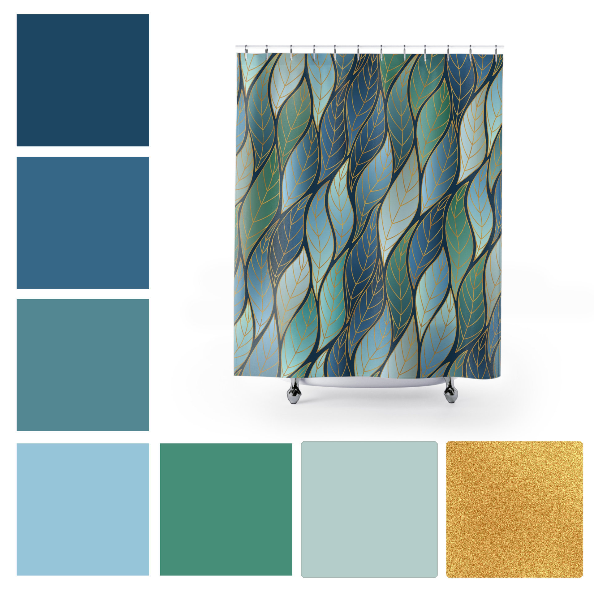 Bold Blue Green Ombré Leaves Shower Curtain color swatches
