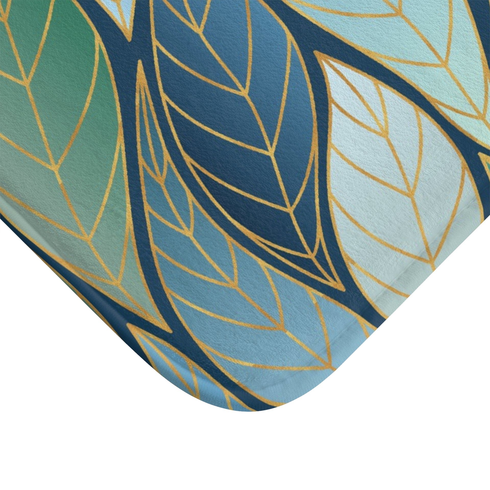 Bold Blue Green Ombré Leaves Bath Mat close up corner