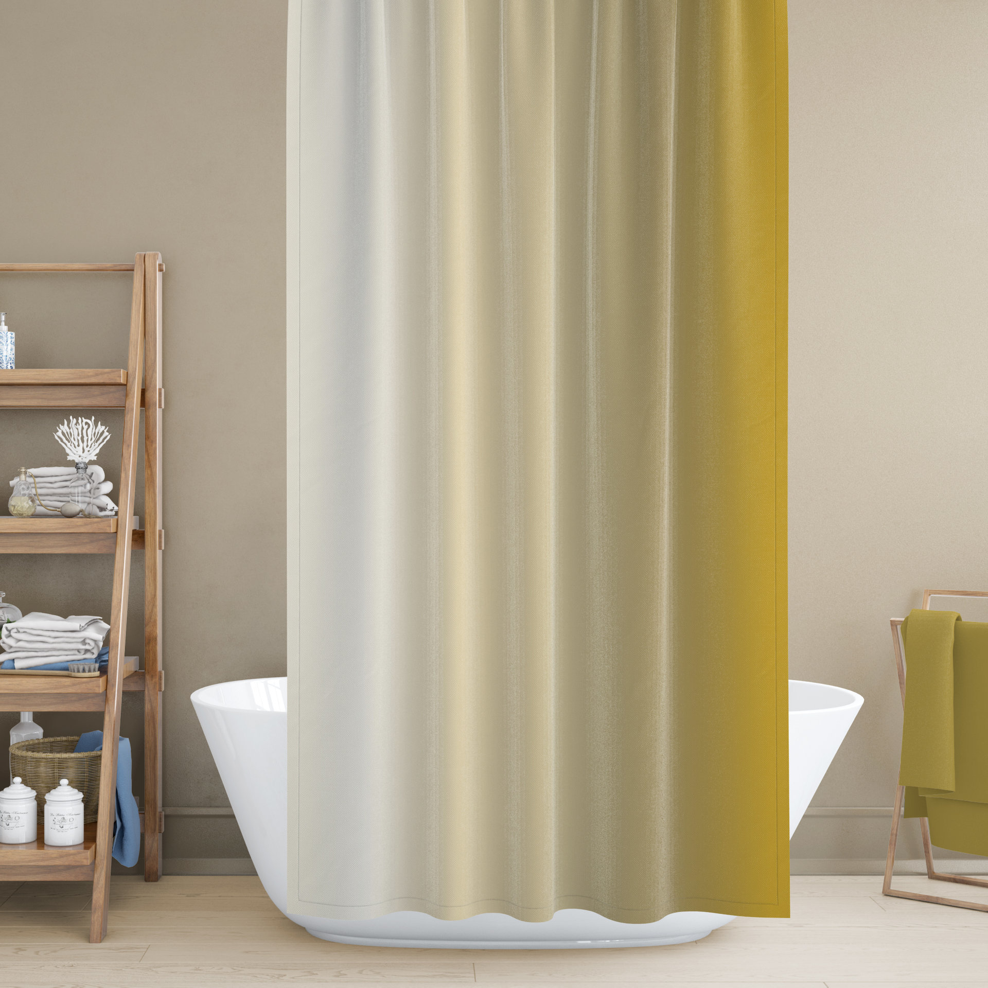 Lemon curry yellow Ombré Stripes Shower Curtain