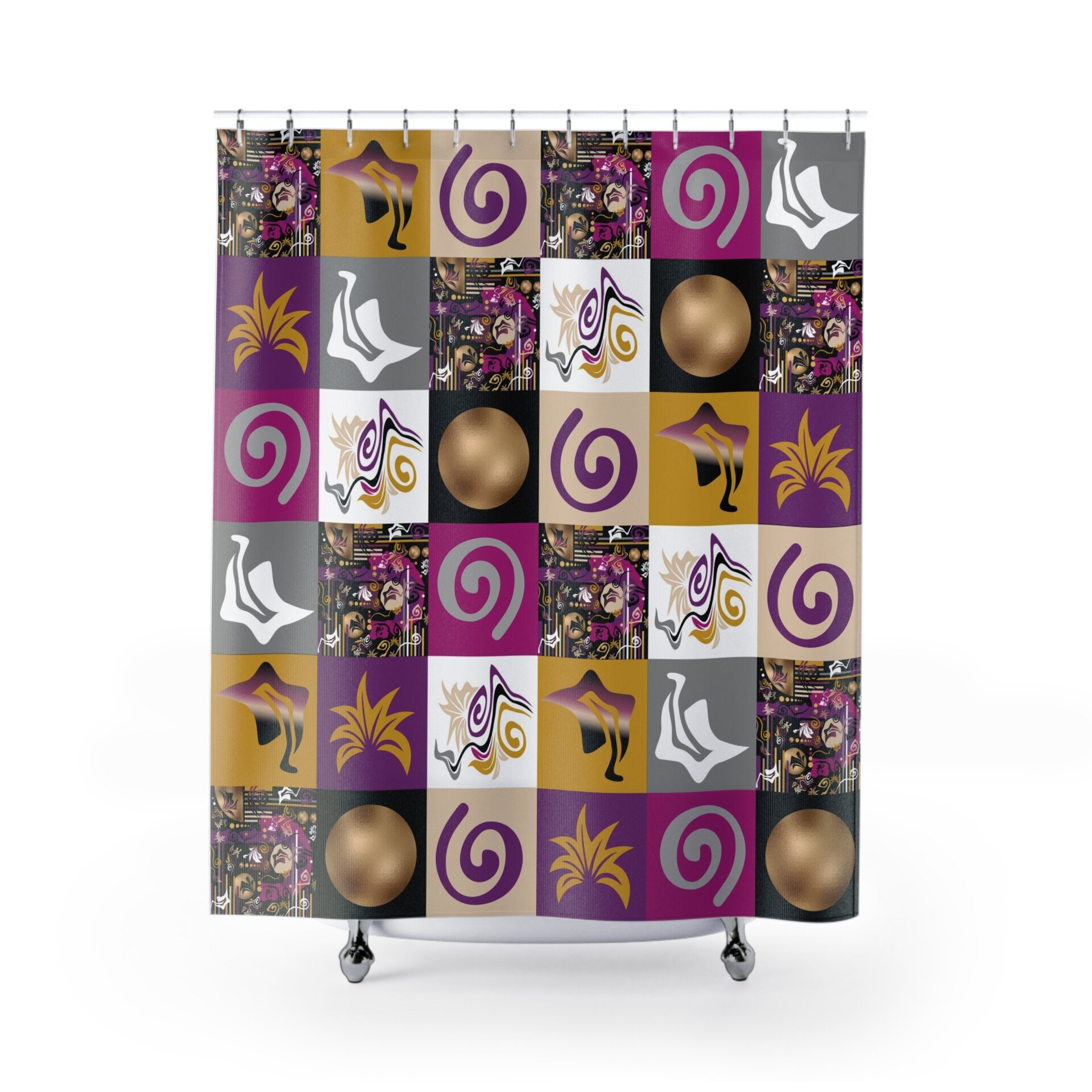Purple Modern Abstract Geometric Shower Curtain