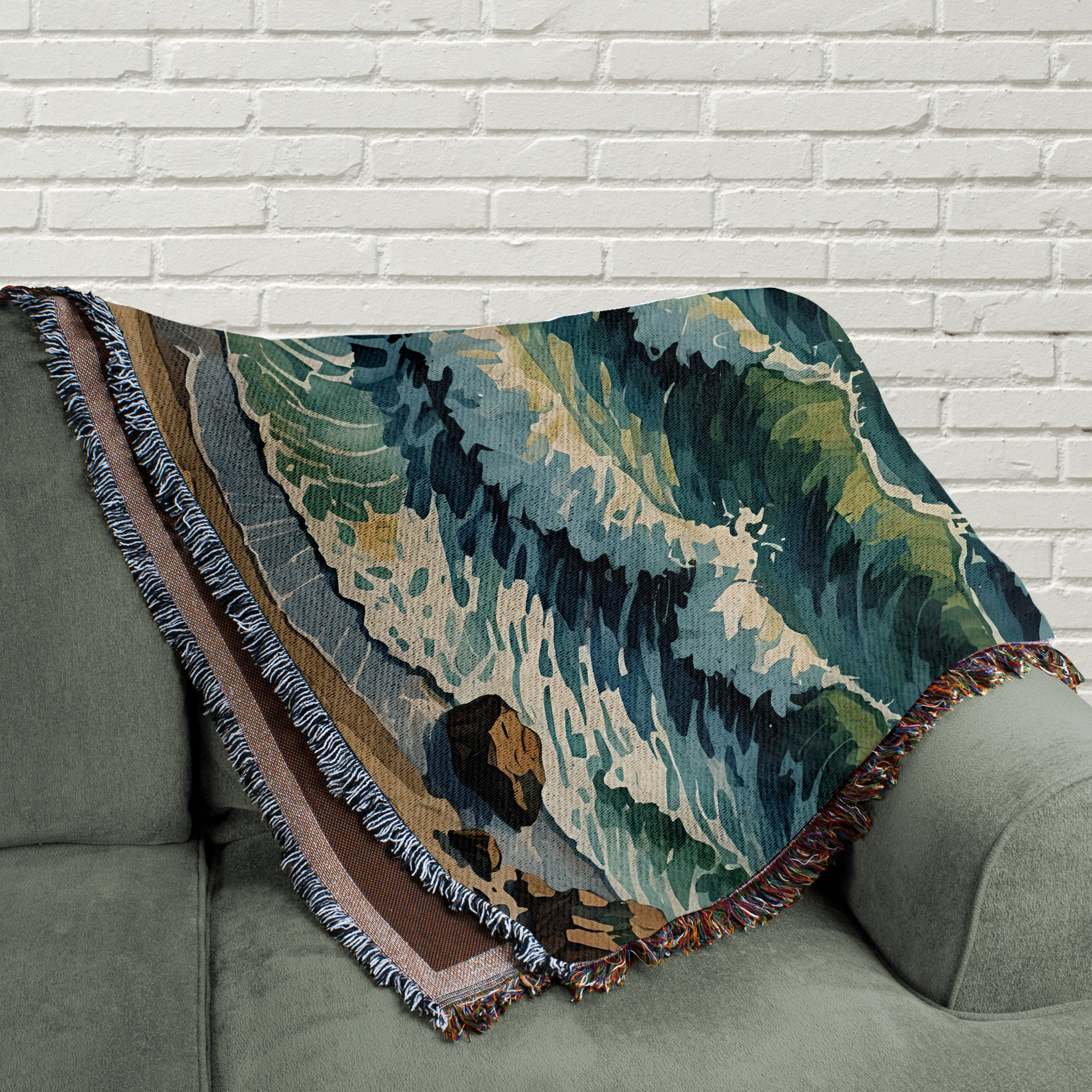 Tropical beach sunset woven blanket