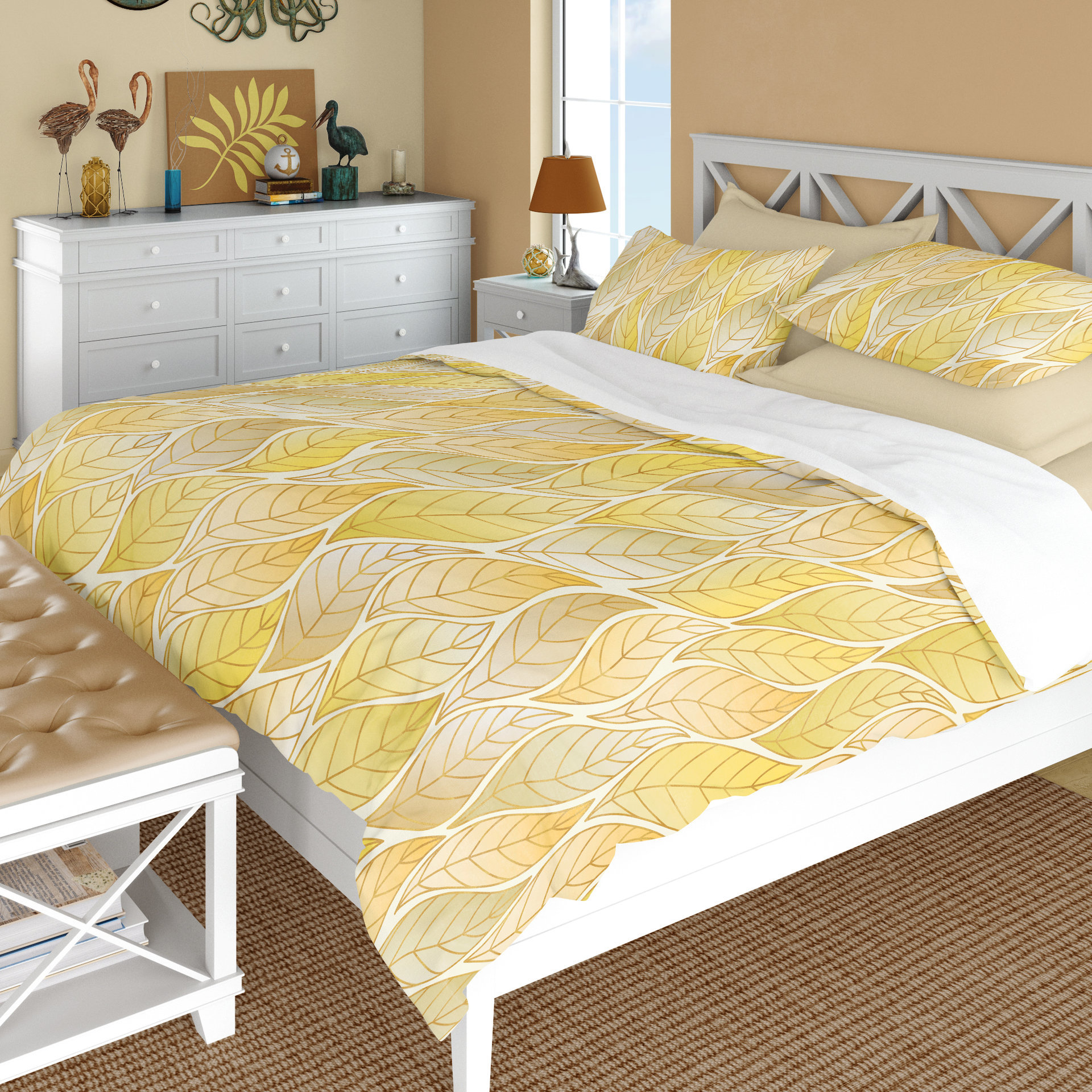 Yellow Ombré Leaves Bedding Set