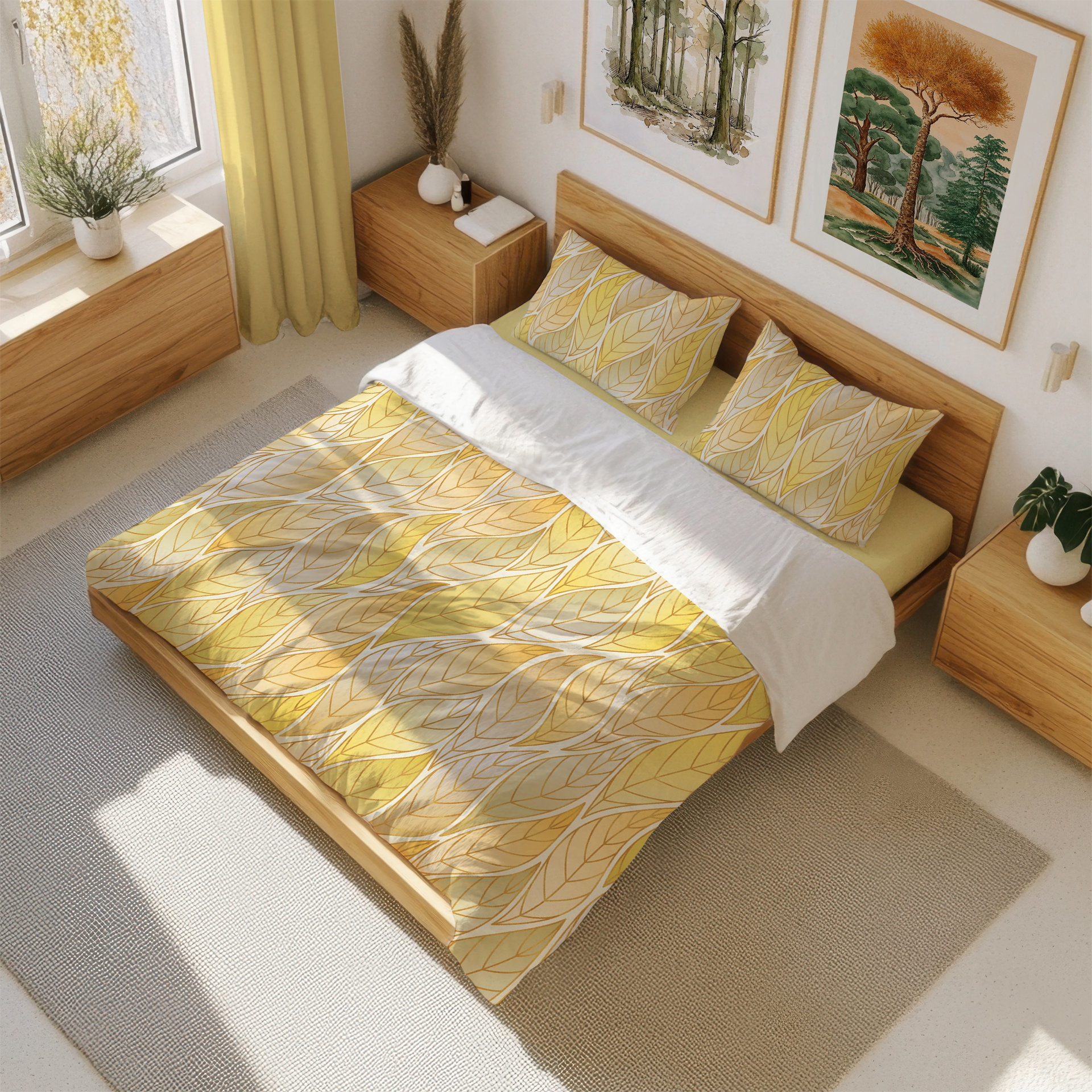 Yellow Ombré Leaves Bedding Set