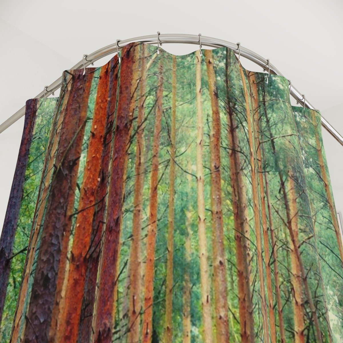 Watercolor forest shower curtain top view