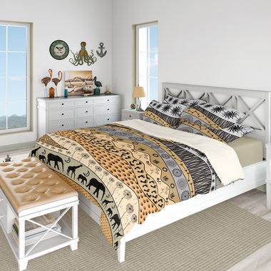 Neutral African Art Queen duvet cover, cotton