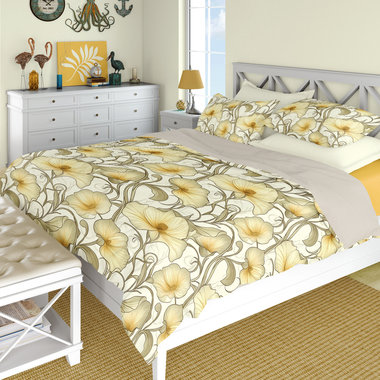 Ivory Flowers Art Nouveau Duvet cover set, polyester