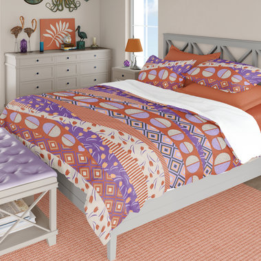 Terracotta & Lavender Abstract Geometric Waves Duvet Cover, Cotton or Poly