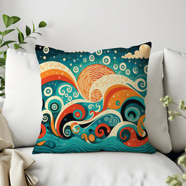 Nautical Folk Art Throw Pillow on a couch