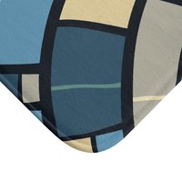 Abstract Geometric bath mat corner, Blue, Gray and Sand