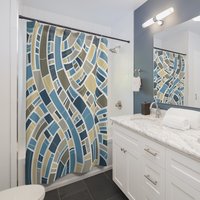 Modern Mosaic Shower Curtain in an apartment bathroom
