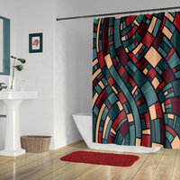 Mid-Century Modern Shower Curtain in teal, burgundy and apricot