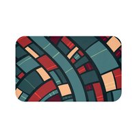 Mid-Century Modern large bath mat in teal, burgundy and apricot