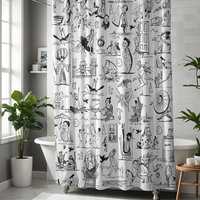 Shower curtain with Black and white Edward Lear illustrations