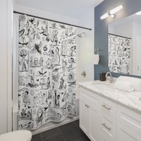 Shower curtain with Black and white Edward Lear illustrations