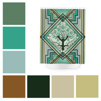 Art Deco Stained Glass Shower Curtain color palette