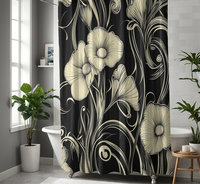Black & Cream Floral Art Nouveau Shower Curtain in a contemporary bathroom.