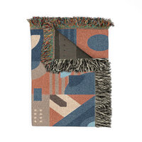 Blue and Brown Abstract Geometric Shapes Woven Cotton Blanket folded