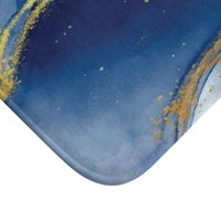 Abstract Blue Marble large bath mat corner close up