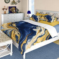 Bold Abstract Fluid Art Statement Rug – Navy, Gold & Cream Marble 