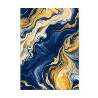 Bold Abstract Fluid Art Statement Rug – Navy, Gold & Cream Marble 