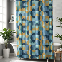 Blue Green Gold Mid Century Modern Shower Curtain