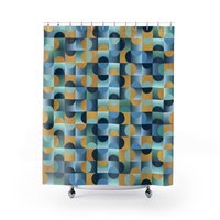 Blue Green Gold Mid Century Modern Shower Curtain