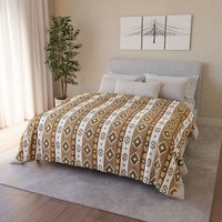 plush velveteen throw blanket in white, light teal, tan, and brown.