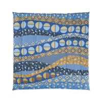 Blue Yellow Abstract Geometric Waves Comforter Queen