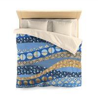Blue Yellow Abstract Geometric Waves Duvet Cover, Queen