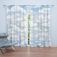 Gray Blue Sky Cloudscape Window Curtains, Rod Pocket Panels