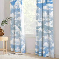 Gray Blue Sky Cloudscape Window Curtains, Rod Pocket Panels