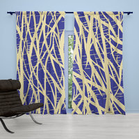 Blue & Yellow Abstract Window Curtains, Rod Pocket Panels