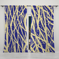Bold Cobalt Blue Abstract Curtains, Butter Yellow Modern Window Panels, Colorful Graphic Drapes