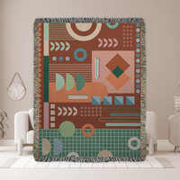 Woven Cotton Blanket, Modern Floor Plan Design used as a wall tapestry