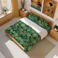 Green and Gold Asian Leaf King Duvet Cover Set