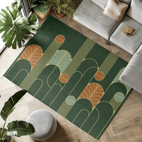 Minimalist Forest Green Art Deco Rug, Indoor Outdoor