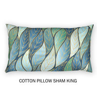 Blue Green Ombré Leaves King Cotton Pillow Sham