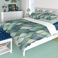 Blue Green Ombré Leaves Bedding Set