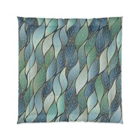 Blue Green Ombré Leaves Queen Comforter