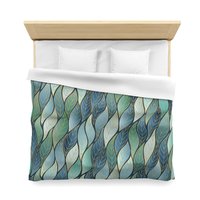 Blue Green Ombré Leaves King Duvet Cover