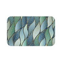 Bold Blue Green Ombré Leaves Bath Mat Large